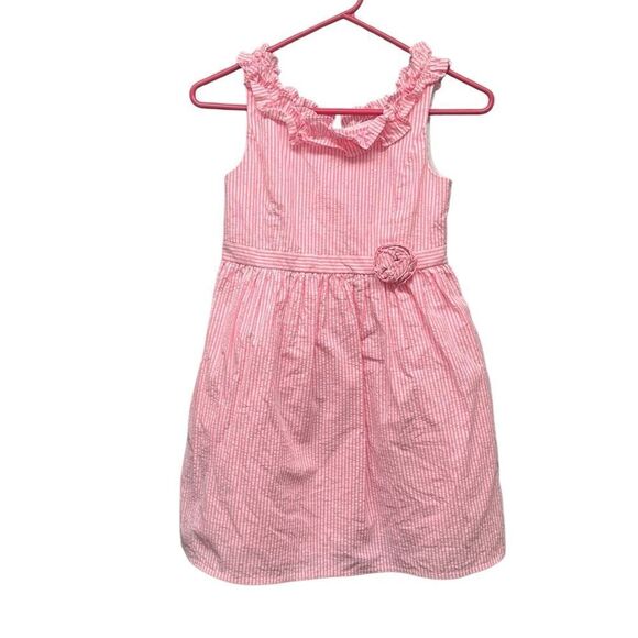 Lilly Pulitzer Pink & White Georgiana Seersucker Striped/Ruffle Dress Size 10 - Picture 1 of 7
